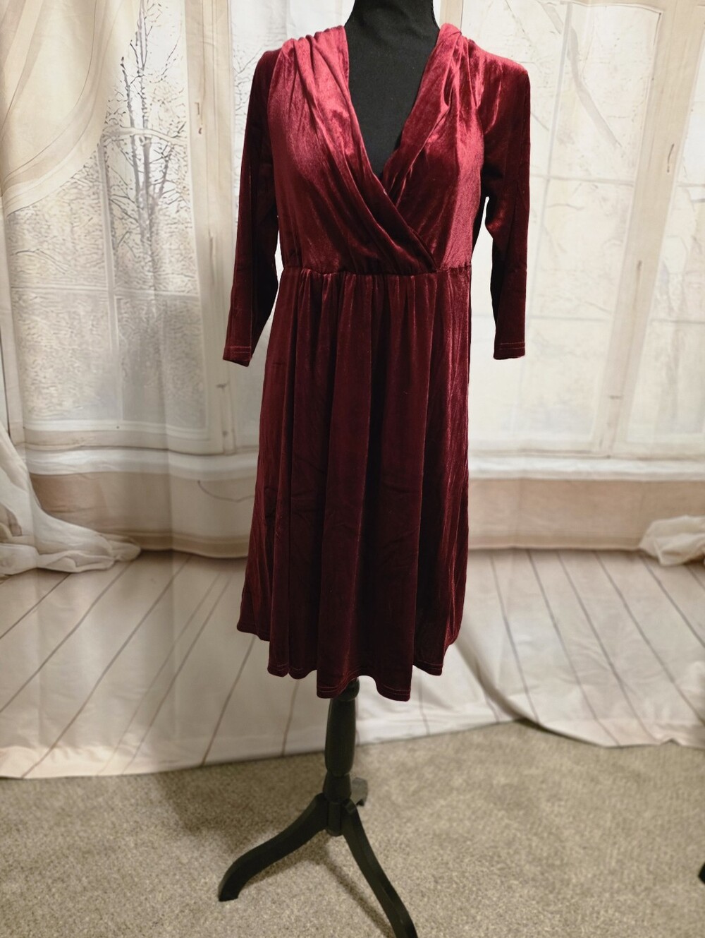 Kohl's Burgundy Velvet Long Sleeve Wrap Dress